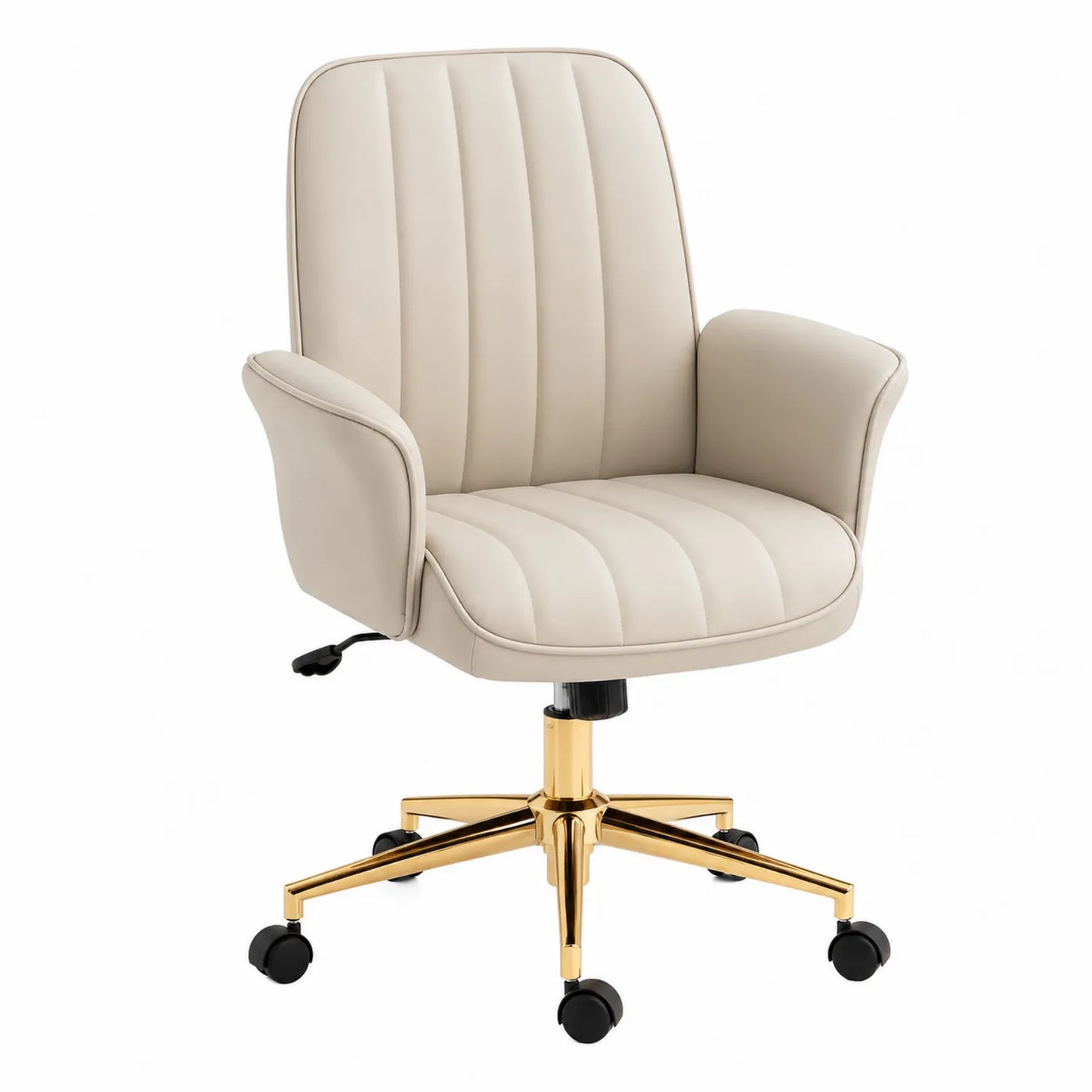 Chaise de Bureau en Similicuir Beige avec Base Dorée