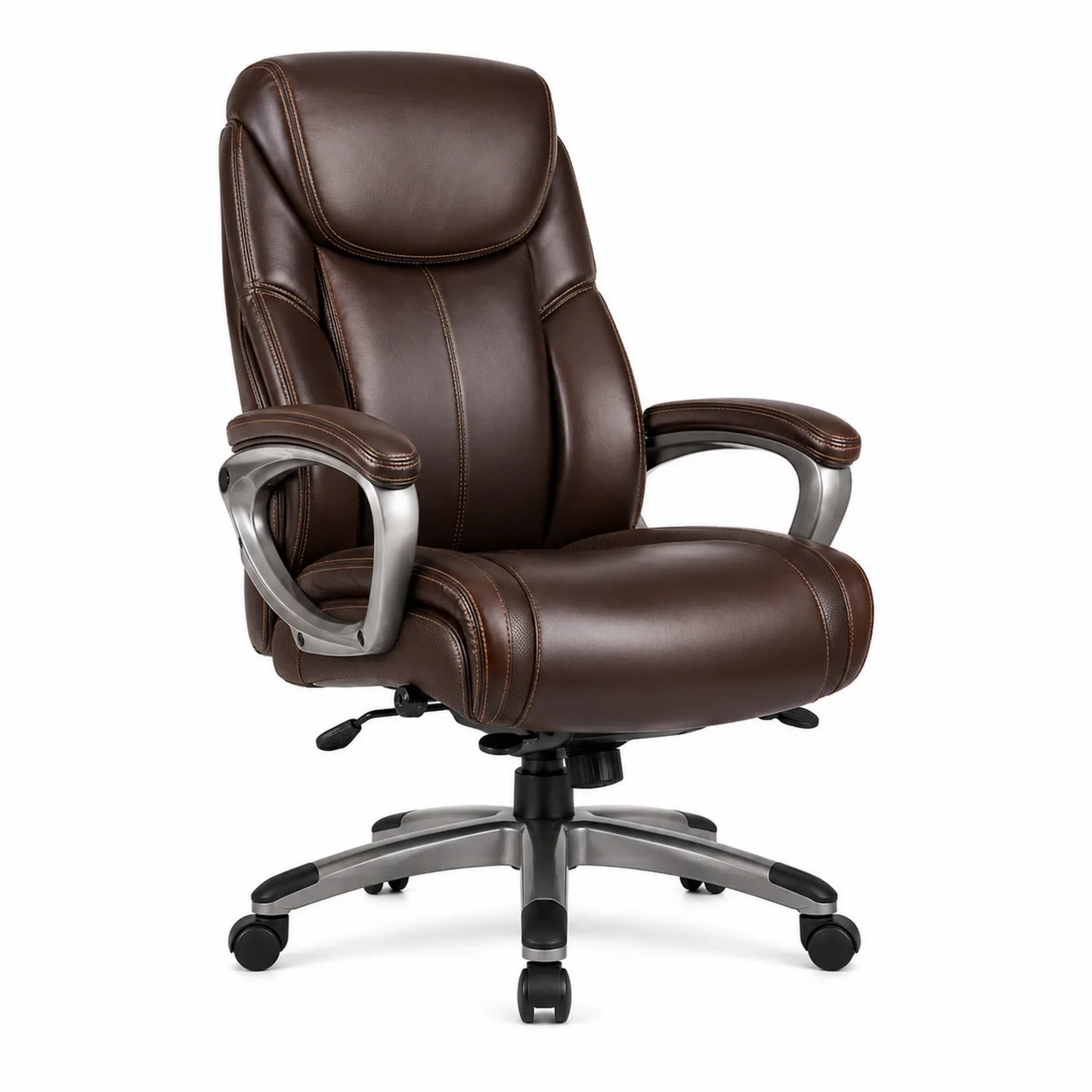 Chaise de bureau en cuir PU brun avec accoudoirs et base pivotante