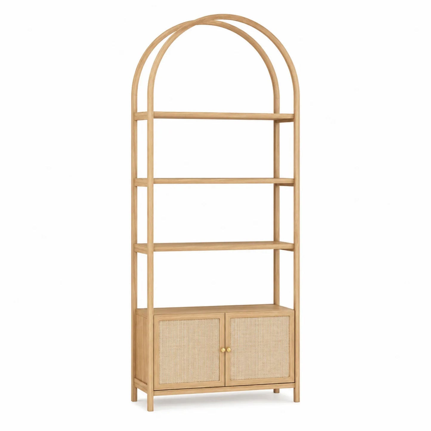Étagère en bois avec portes en rotin