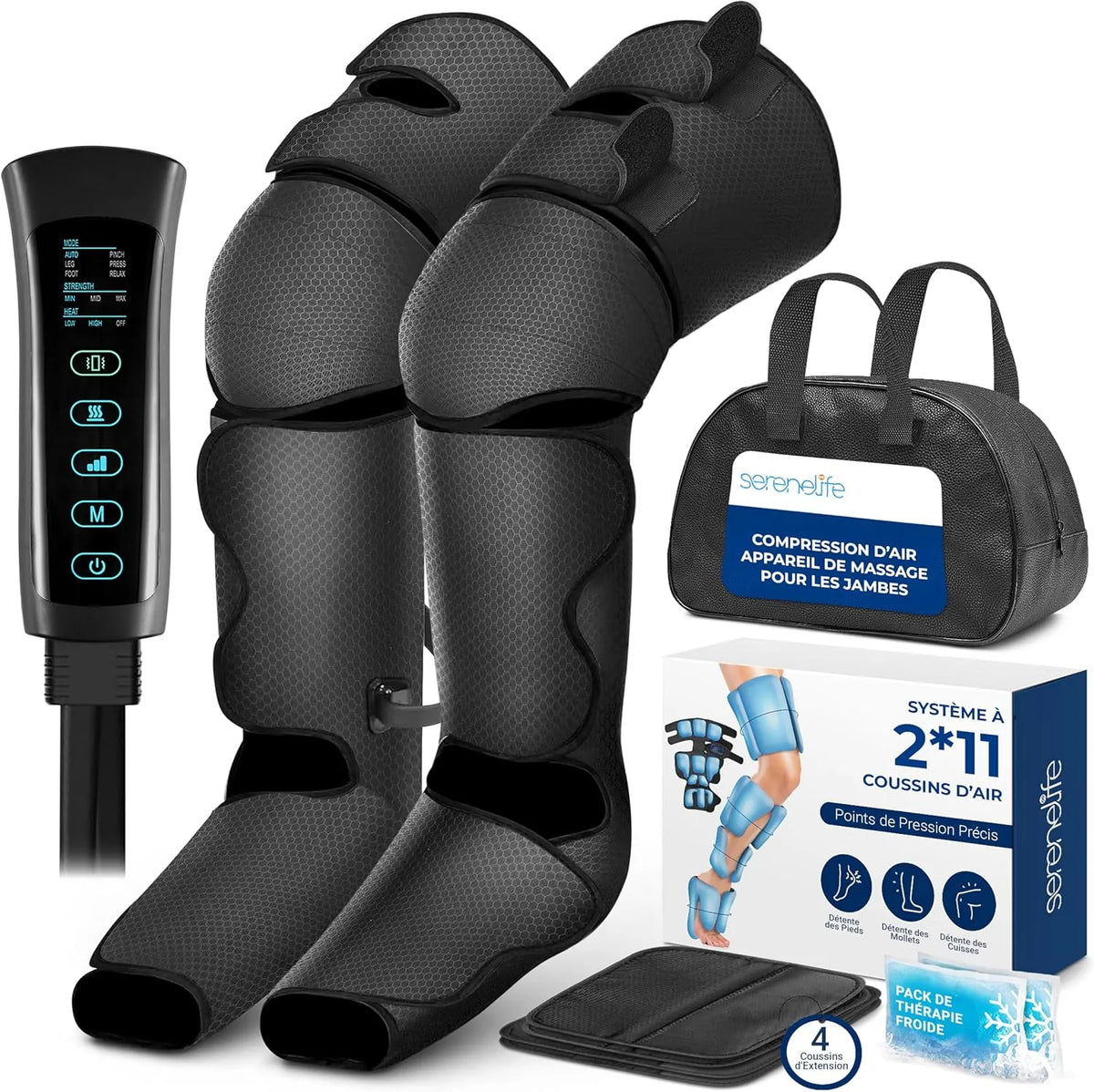 Appareil, 6 Modes, fonction chauffante, SereneLife Appareil de Massage des Jambes avec Chaleur et Compression d'Air