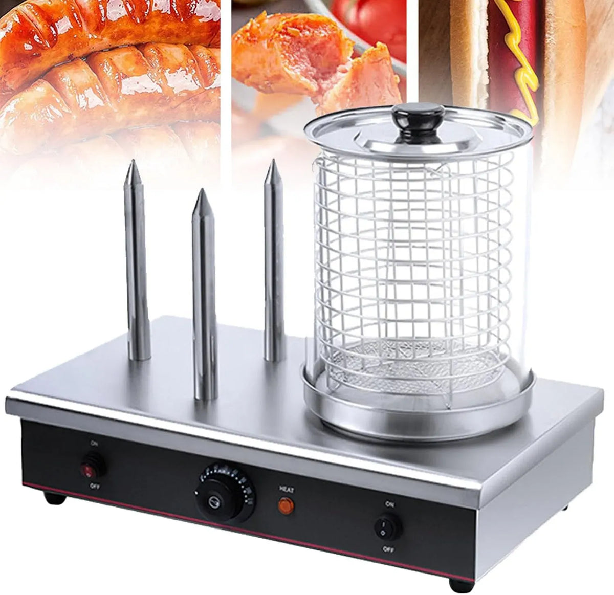 Machine à Hot, Cuiseur, Grill, 700 W, vapeur, professionnel, acier inoxydable, fonction chauffante