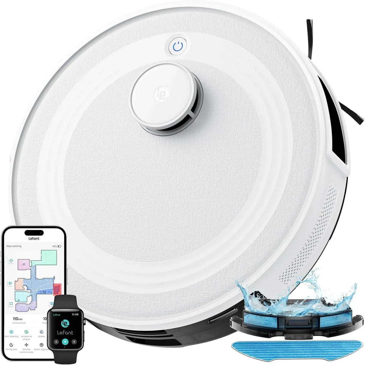 Lefant 160Min Robot aspirateur, Wi-Fi, dimensions personnalisables, blanc, APP/Alexa/WiFi, PSD Évitement