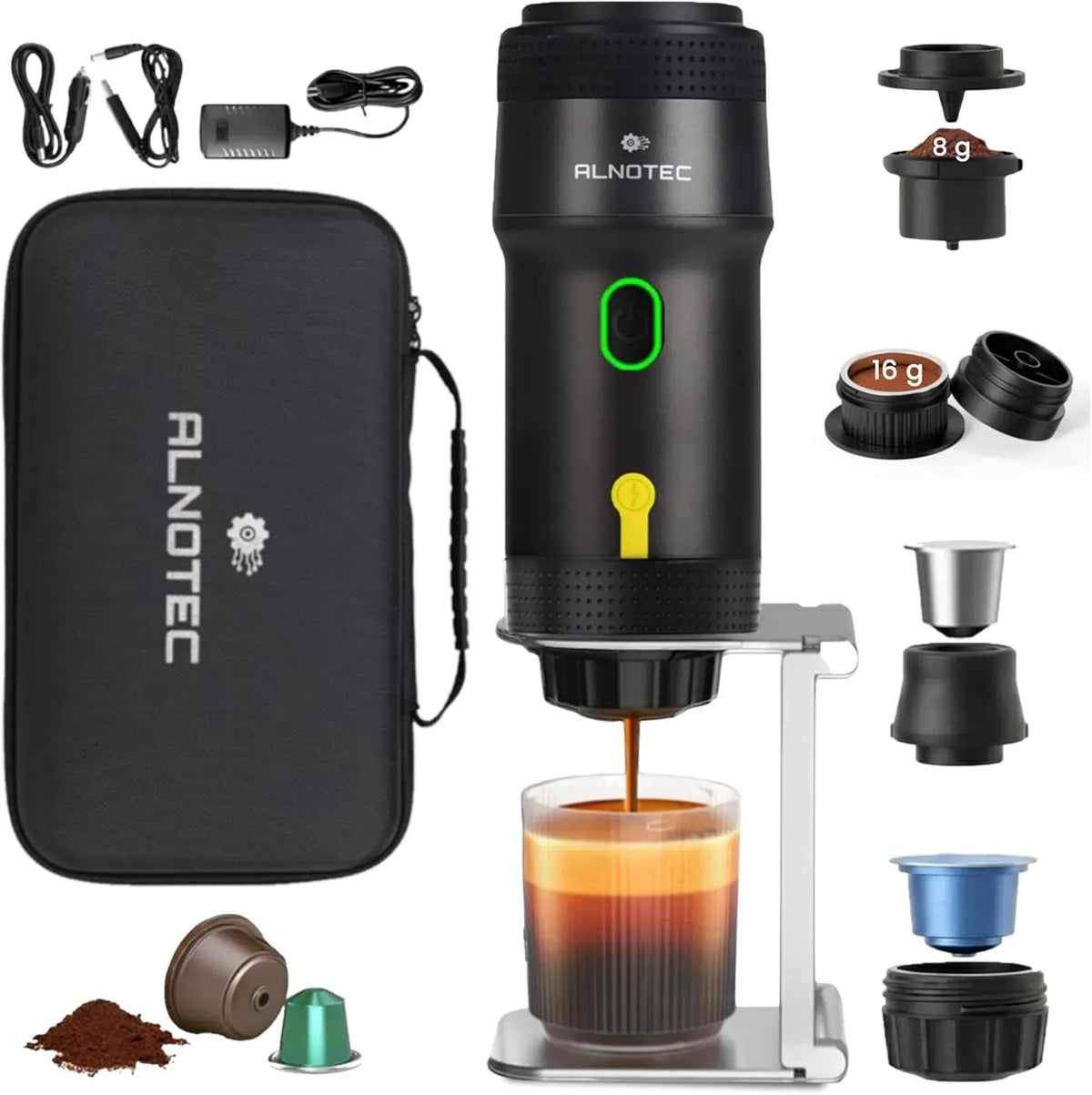 8g/16g Machine à Caf, Housse+Support, Portable, machine à café électrique, 220 V, 8 g, 16 g, USB
