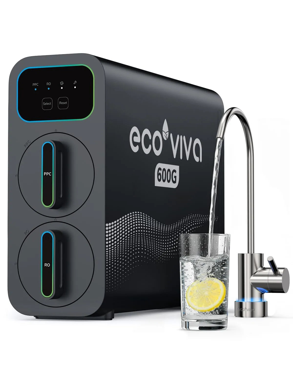 Évier de cuisine, grand réservoir, Ecoviva E6 Filtre à eau par osmose inverse compact et fin, système RO sans réservoir à 9 étapes, réduit le TDS