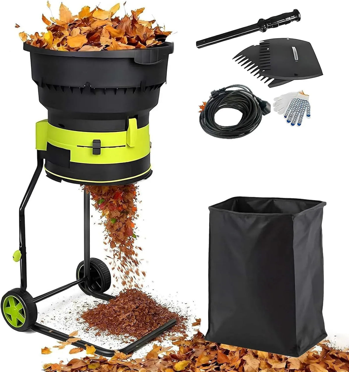 20M Outil de Nettoyage et de Compostage, Broyeur de Feuilles et Composteur avec Sac de Rangement, Broyeur de Feuilles Électrique de Jardin 2500 W avec