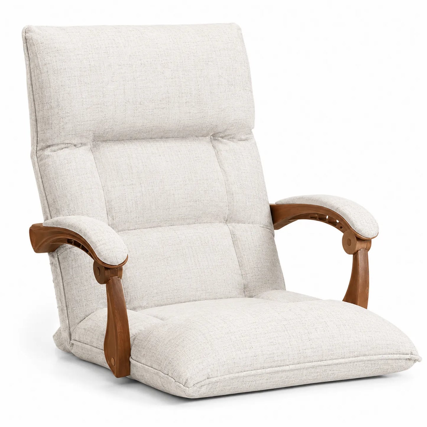 Chaise de Salon Réglable en Tissu Beige avec Accoudoirs en Bois