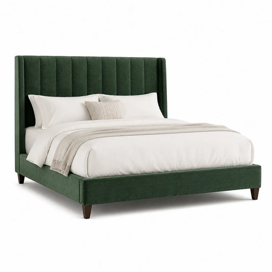 Lit en velours vert avec tête de lit haute 200x160 cm