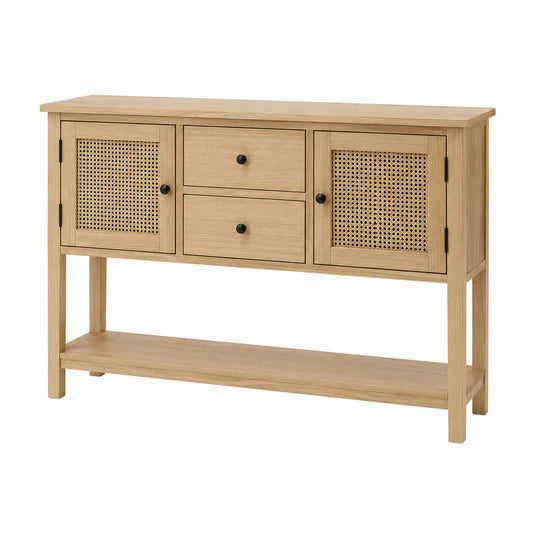 Console rectangulaire en bois avec cannage en rotin 120x80x35 cm