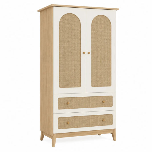Armoire en bois et osier beige et blanc