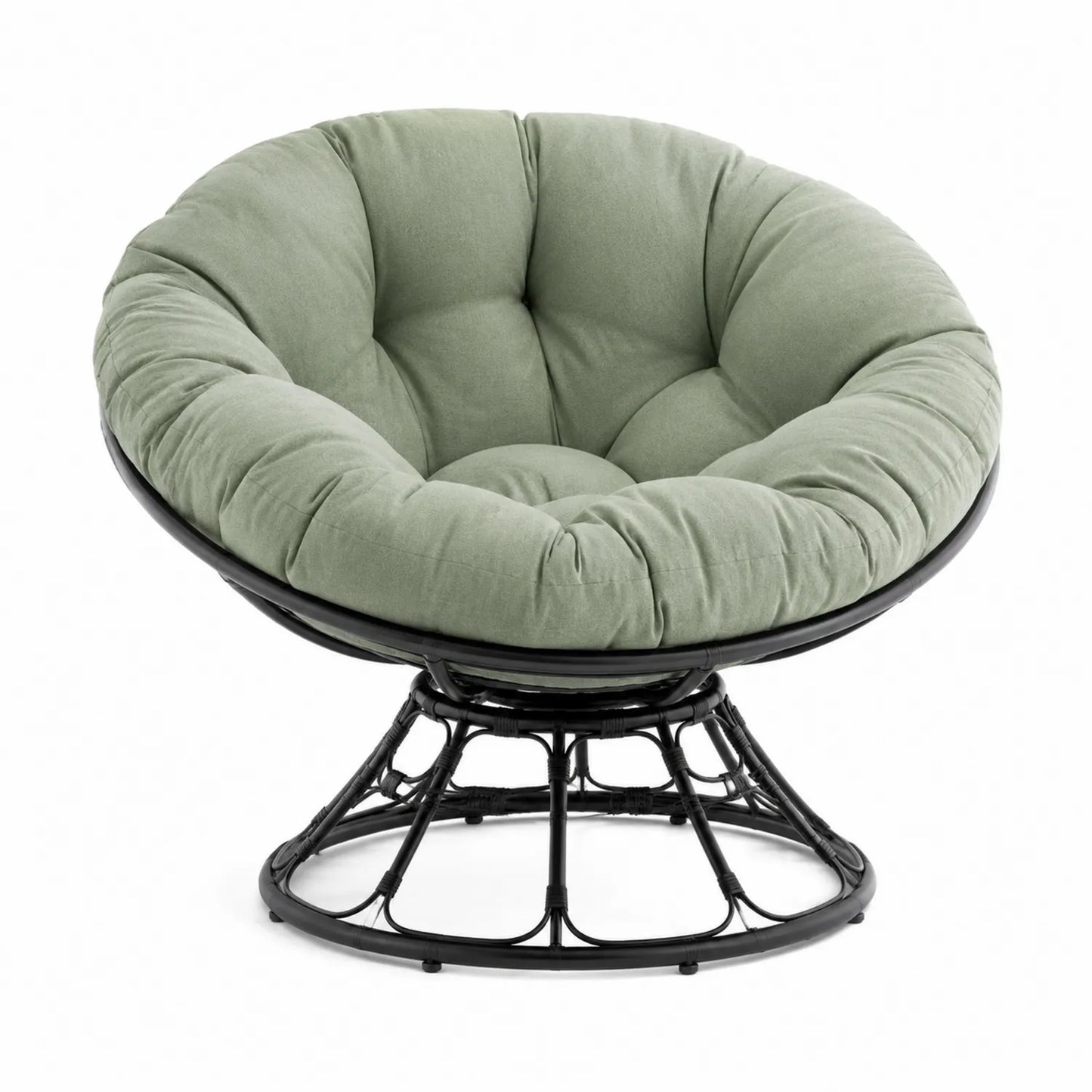 Fauteuil Papasan Rond Rotin Coussin Tissu Vert 90 cm