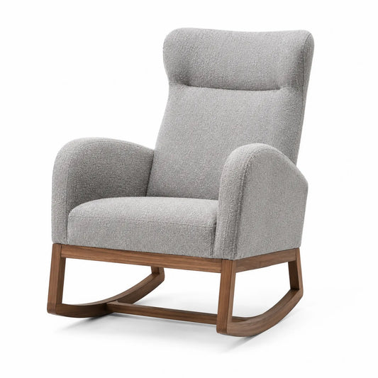 Fauteuil à bascule en tissu polyester gris avec cadre en bois