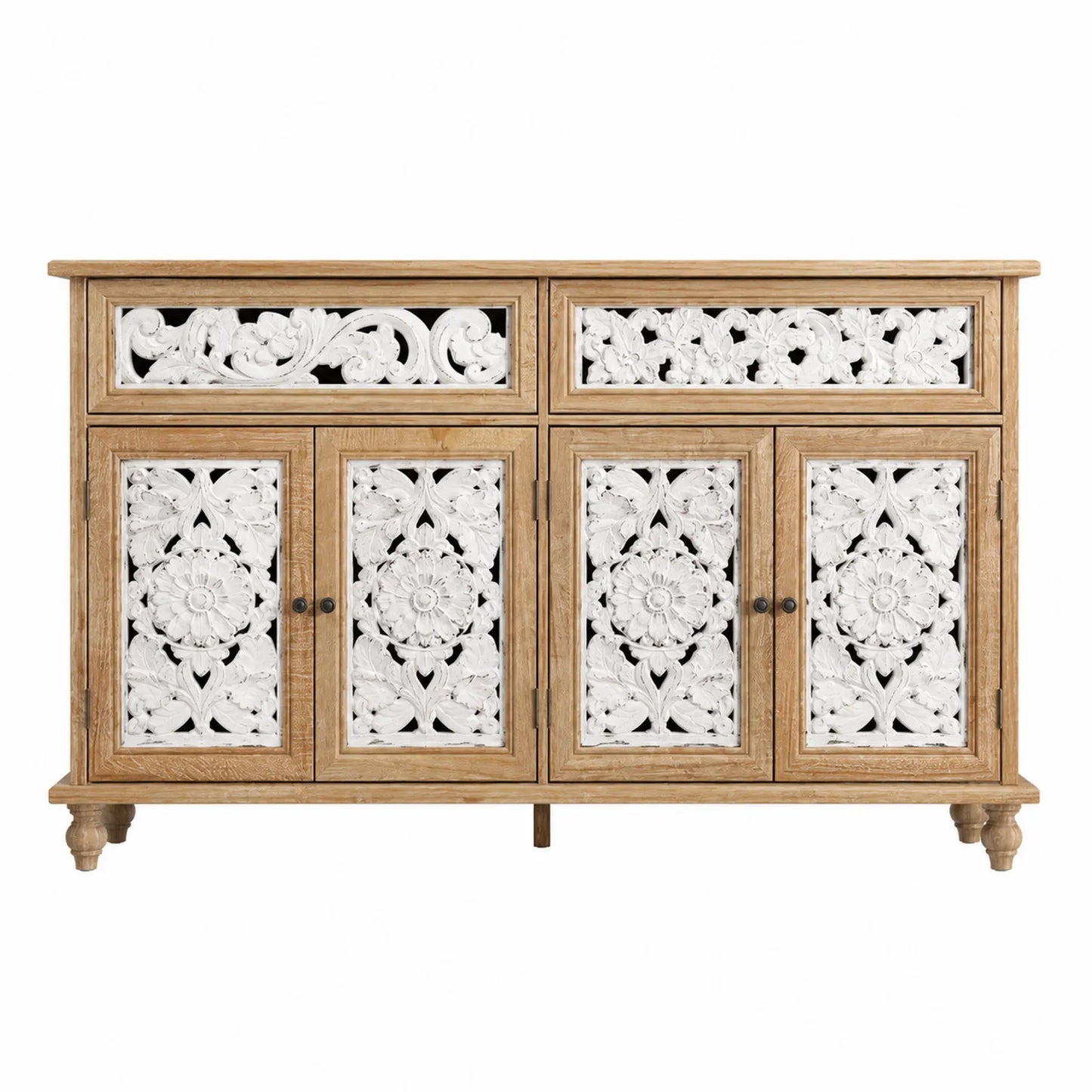 Buffet en bois de manguier et MDF sculpté 4 portes
