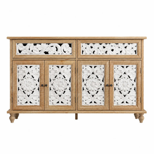 Buffet en bois de manguier et MDF sculpté 4 portes