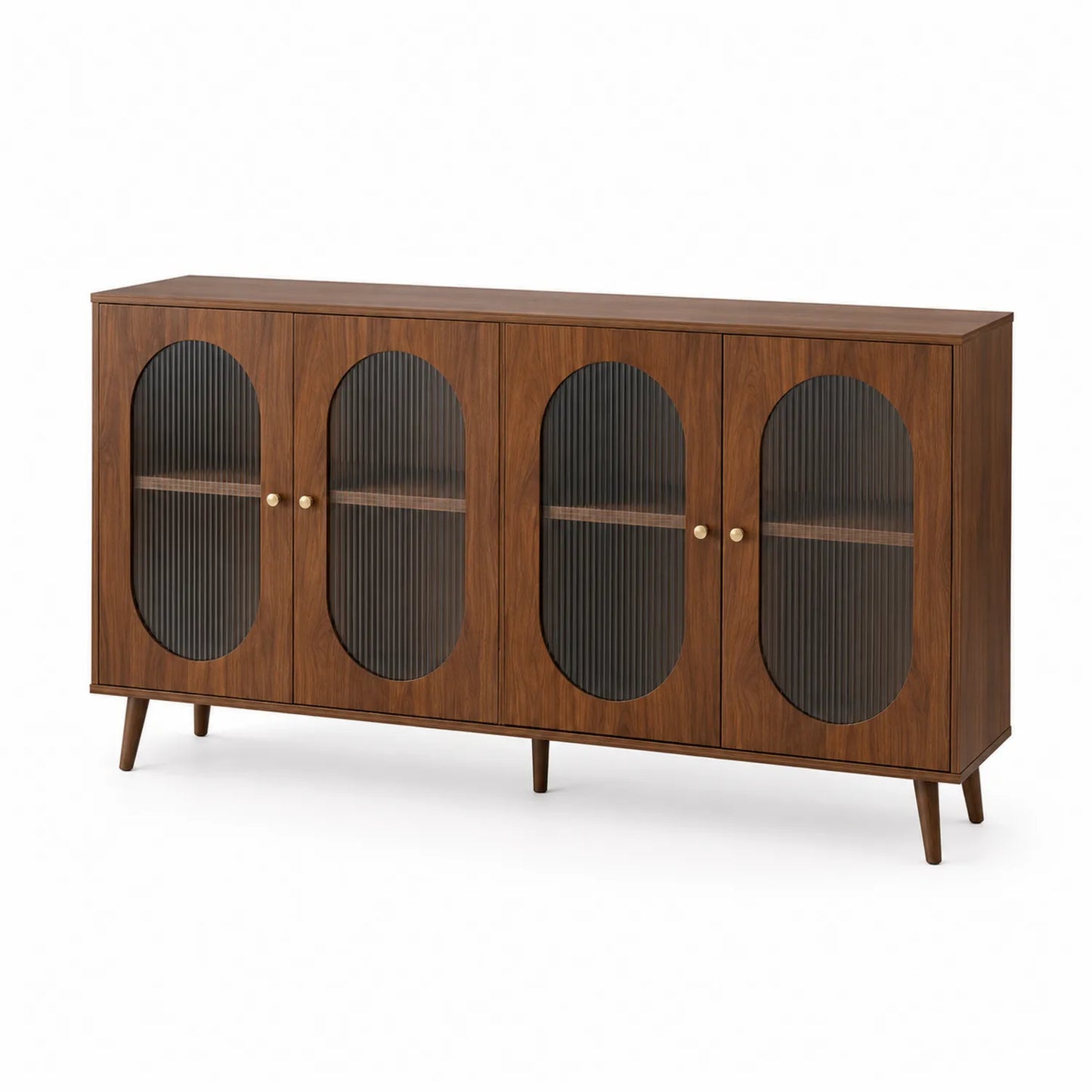 Buffet en bois avec portes en verre cannelé 4 portes Marron 160x80x40 cm