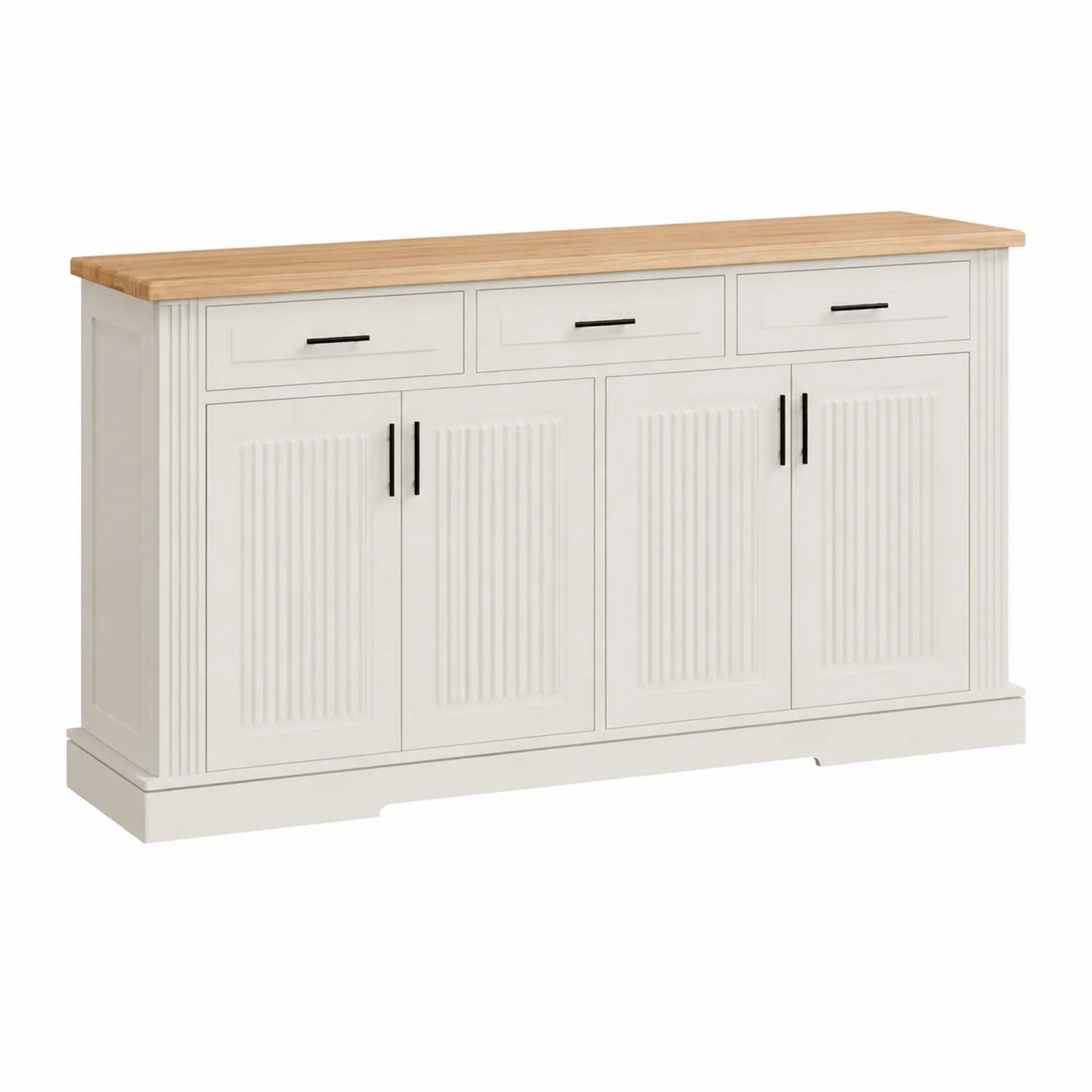 Buffet en bois blanc avec plateau en chêne 4 portes 3 tiroirs 160x40x85 cm