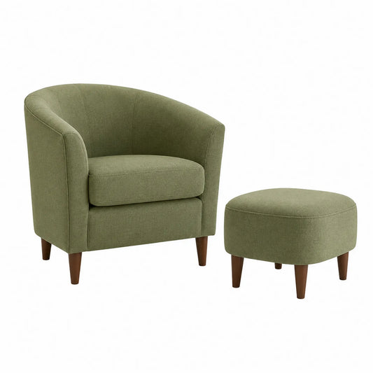 Fauteuil club en tissu vert avec repose-pieds, 75 cm x 70 cm x 85 cm