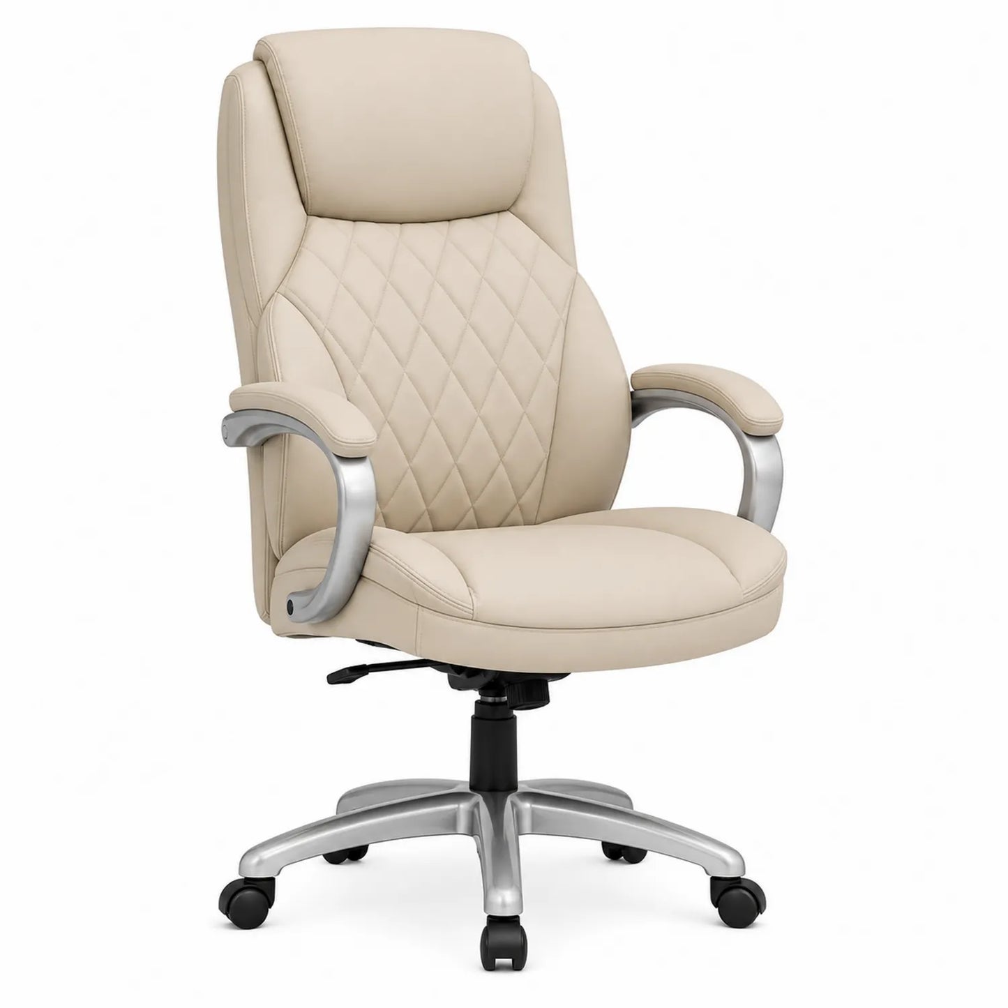 Chaise de bureau en similicuir beige avec accoudoirs métalliques