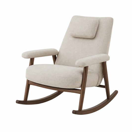 Fauteuil à bascule en bois et lin Beige