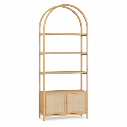 Étagère en bois avec portes en rotin