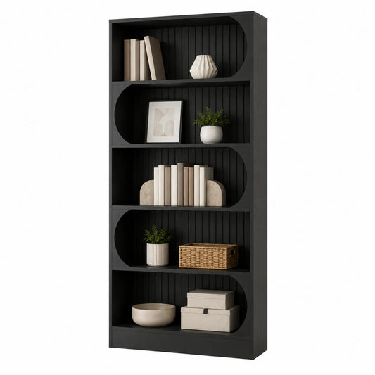 Bibliothèque en Bois Noir 5 Étagères 180x90x30 cm