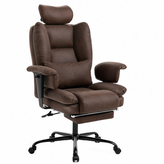 Chaise de bureau ergonomique en tissu marron avec repose-tête
