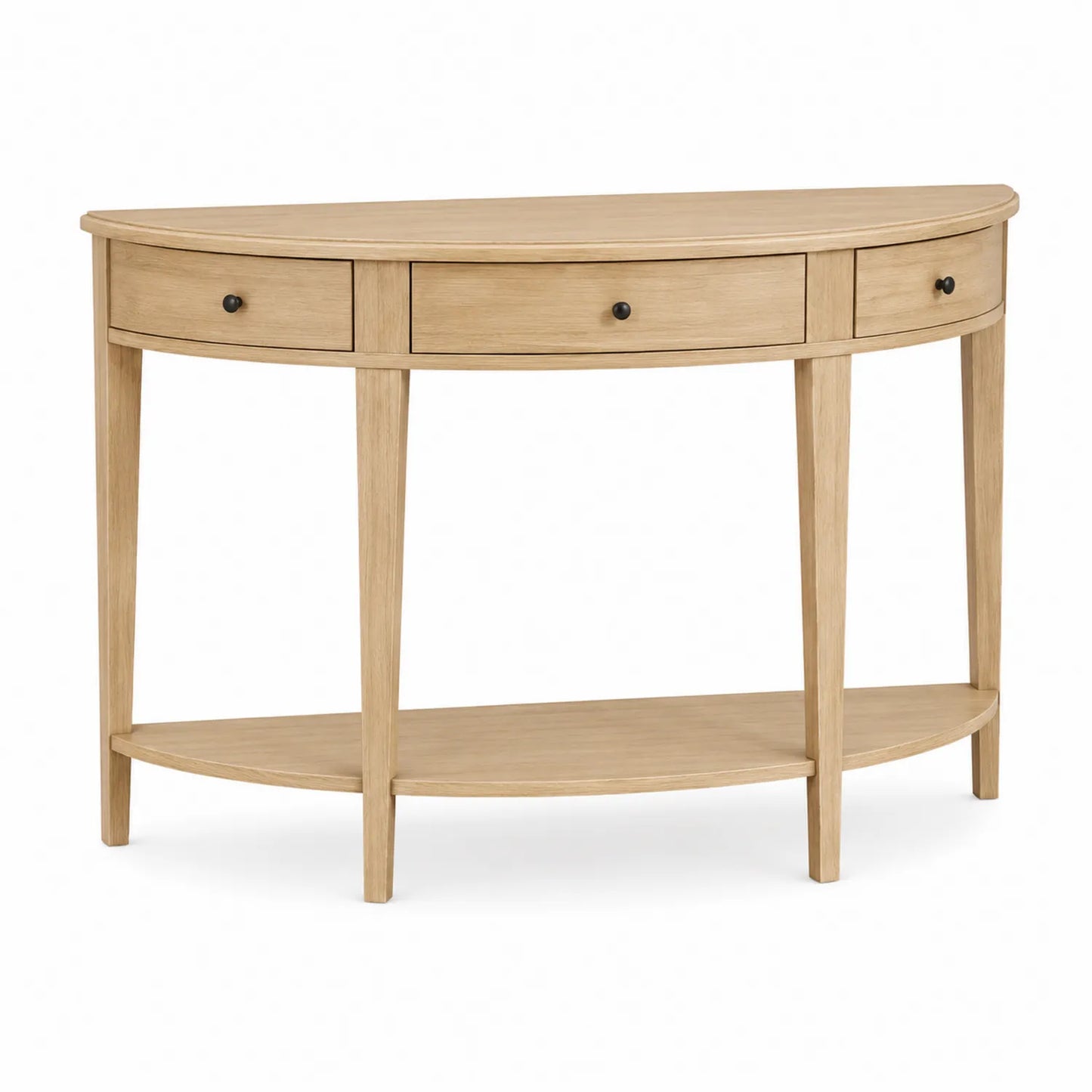 Console demi-lune en bois avec tiroirs et étagère
