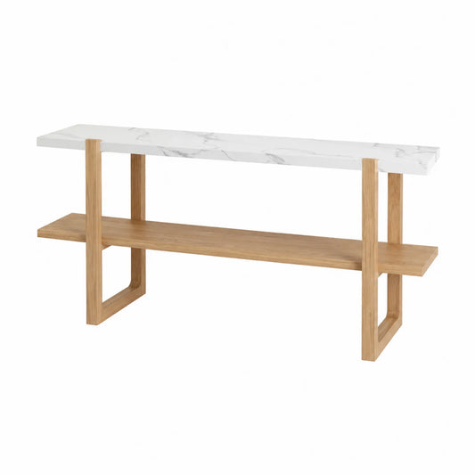 Console rectangulaire en bois avec plateau en marbre blanc 120x30x75 cm