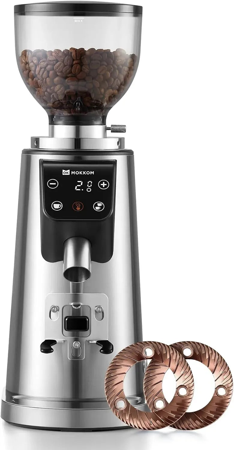 Moulin, broyeur à grains de café, 64 mm, minuteur, professionnel, acier inoxydable, MOKKOM