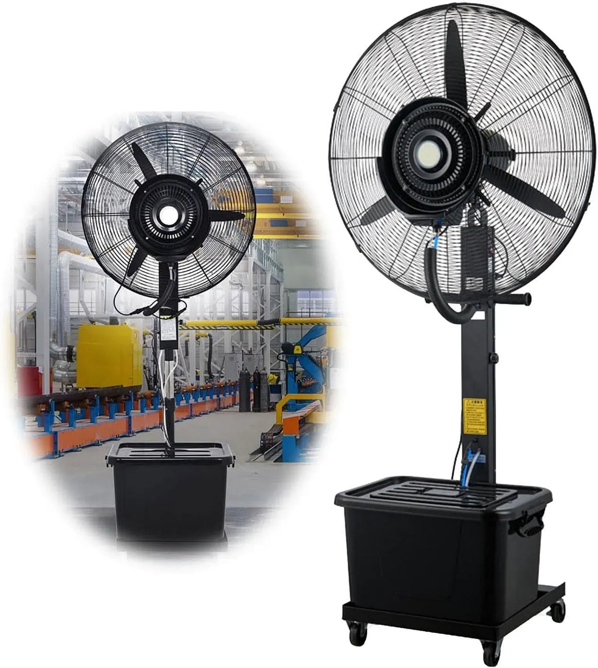 Rafraîchisseur d'air 650mm/26inch, 26 pouces, 42 L, extérieur, roulettes de déplacement, industriel, 3 vitesses, oscillation, grand réservoir