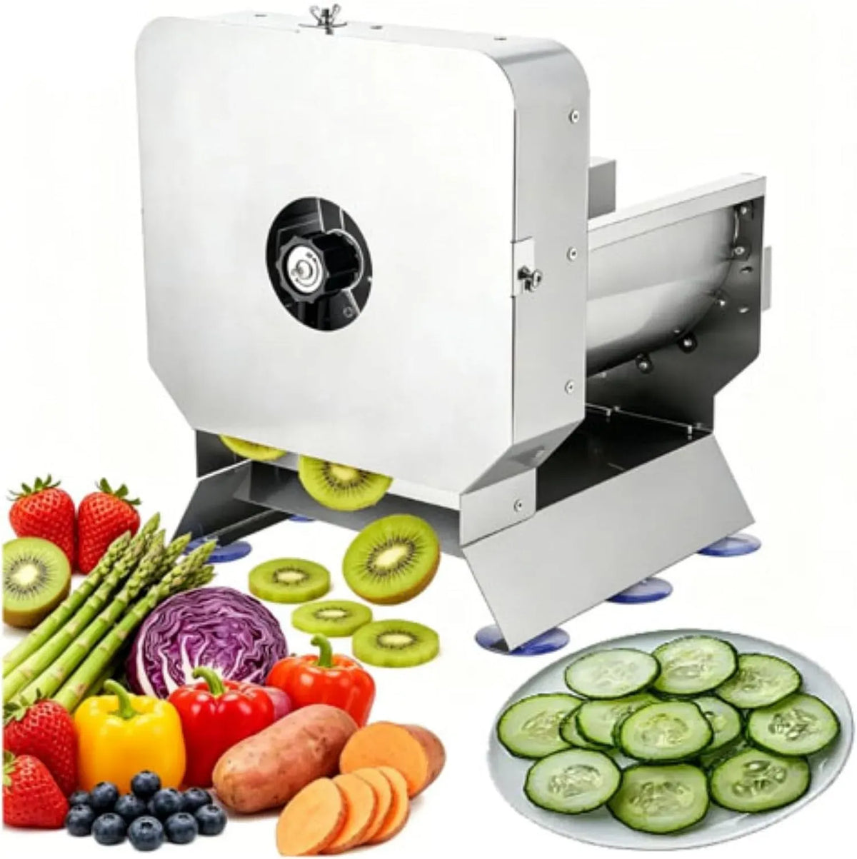 Trancheuse électrique de légumes, coupe-légumes robuste en acier inoxydable, 0-12 mm, capacité de 100 kg/h pour tomate, épaisseur réglable, oignon