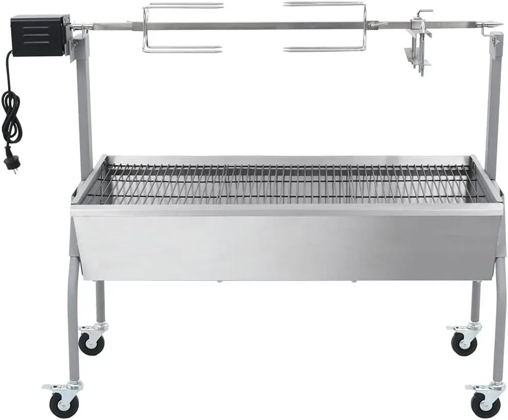 Barbecue, Chariot, 128,8 x 55,1 x 100,5 cm, roulettes de déplacement, acier inoxydable, pour porcins