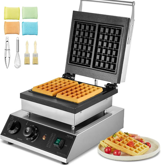 VEVOR 2PCs gaufrier électrique, Appareil, 2000 W, professionnel, revêtement antiadhésif, 2 zones de température, acier inoxydable
