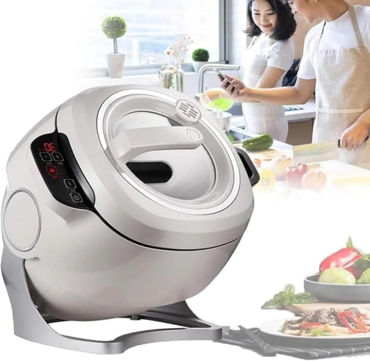 Radiateur électrique, 6 L, 2000 W, tactile, effet 3D, Robot culinaire à Tambour avec écran Tactile Intelligent, Cuiseur Automatique Intelligent 6 L