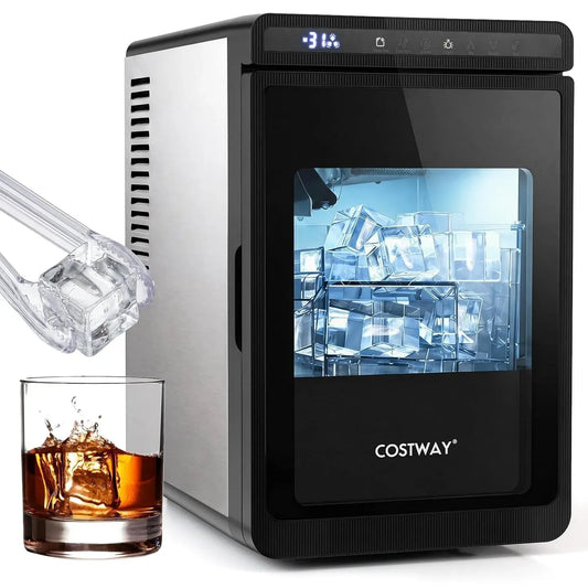 Machine à glaçons, COSTWAY kg/24h, minuteur, silencieux, fonte, Machine à Glace Silencieuse 12, Glaçons Carrés 4 cm à Fonte Lente