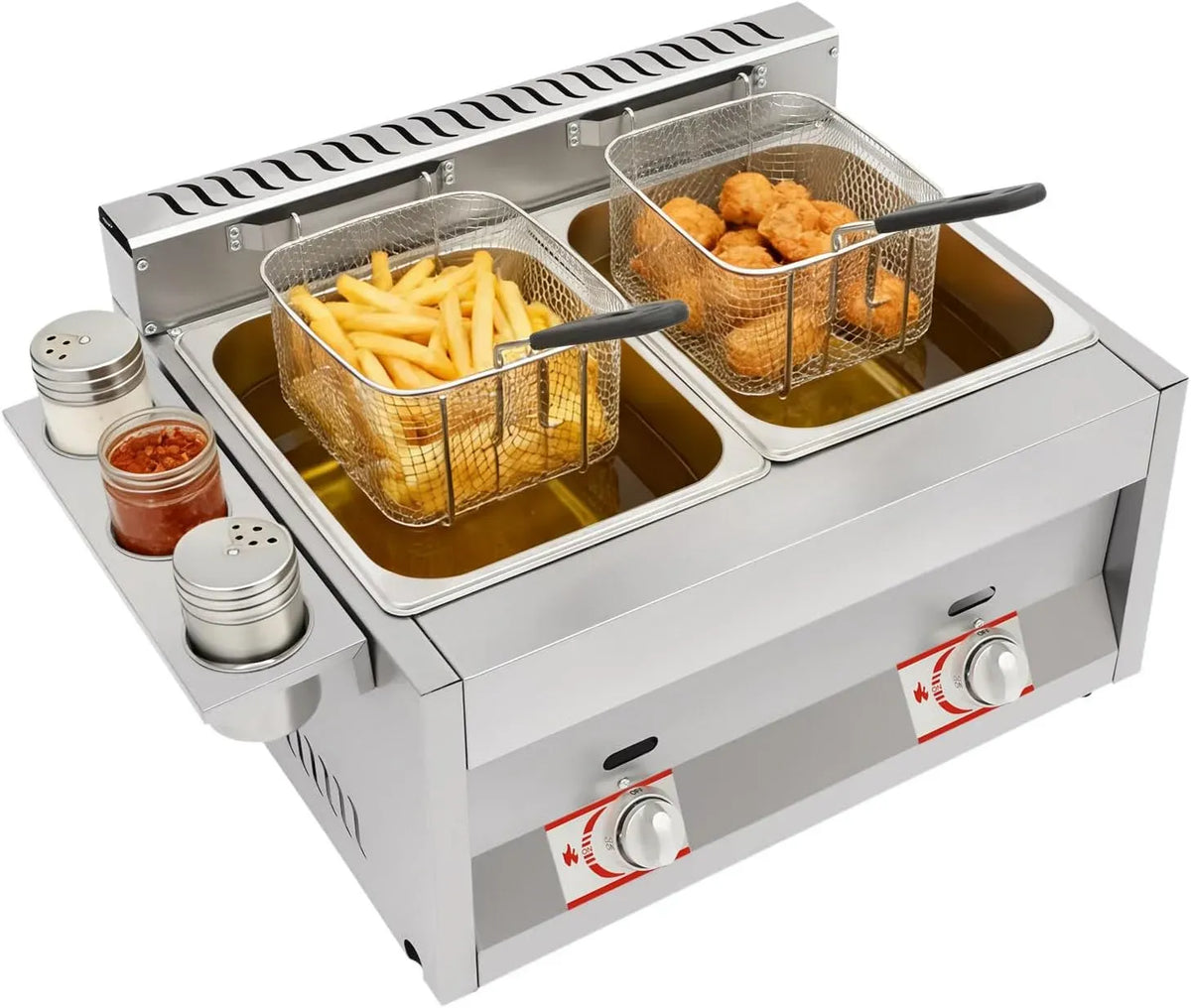 couvercle, Friteuse à gaz, pour friteuse professionnelle avec paniers filtrants, 60,3 x 46 x 33,5 cm, double réservoir commercial, en acier inoxydable