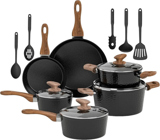 Ustensile de cuisson, noir, ustensile de cuisine, Kitchen Academy Lot de 15 Casseroles à Revêtement Anti-adhésif Noir
