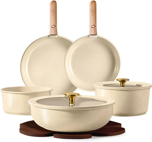 Ustensile de cuisson, CAROTE, ustensile de cuisine, 13 Pièces, Set de Poêles et Casseroles Antiadhésives Céramique 13 Pièces