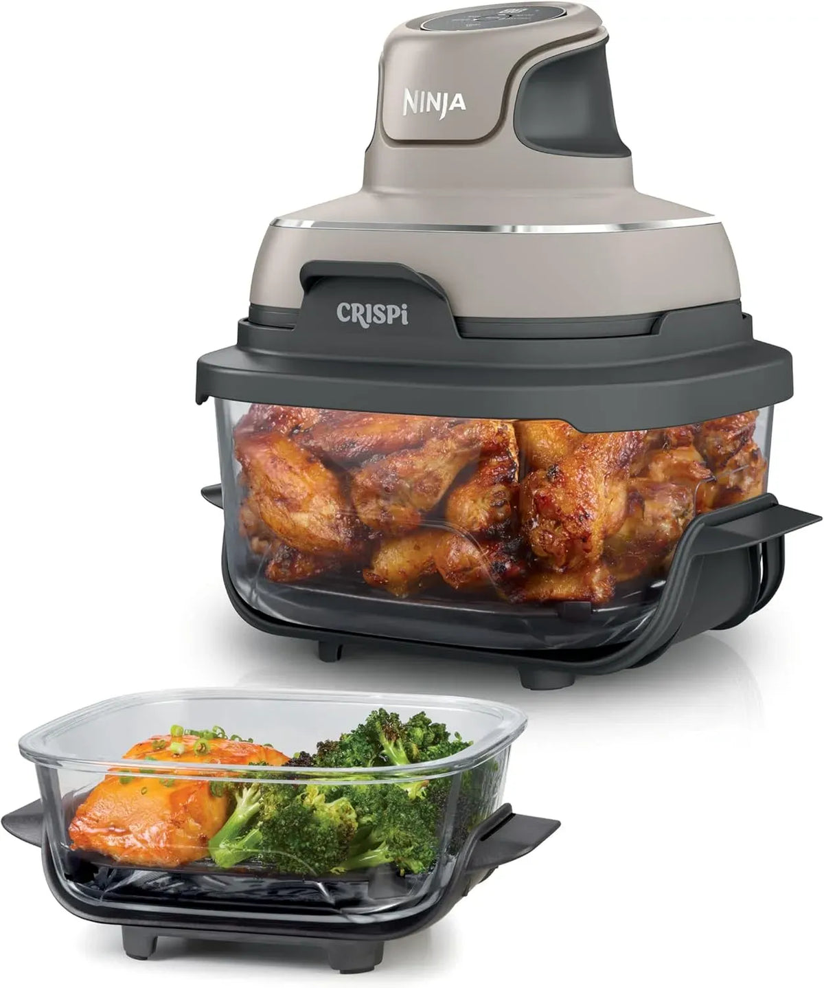 Ninja FN101EUST Friteuse à air chaud, 1,4 L, 700 W, amovible, 2 contenants/couvercles amovibles en verre, Pierre, bols 3,8 ou 1,4L