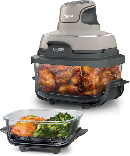 Ninja FN101EUST Friteuse à air chaud, 1,4 L, 700 W, amovible, 2 contenants/couvercles amovibles en verre, Pierre, bols 3,8 ou 1,4L