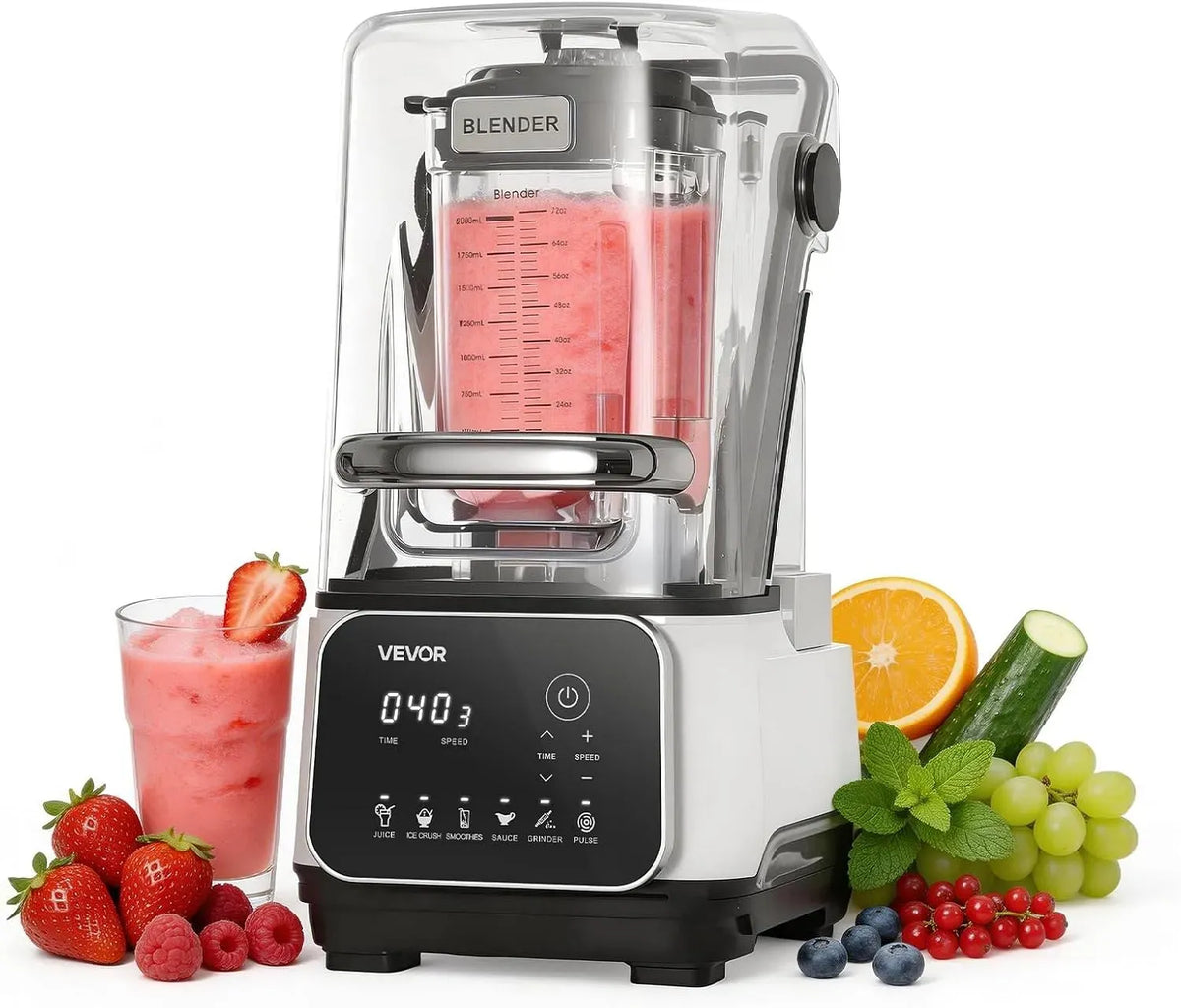 VEVOR L 26000 Blender, 2 L, 6 programmes, professionnel, pour Mi kshakes Jus de Fruits Purées Cuisine Bar, 6 Programmes Prédéfinis
