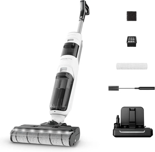 Rowenta 2-en-1 Aspirateur, blanc, Autonomie 50 minutes, Auto-nettoyage et séchage 60°C, X-Clean 5