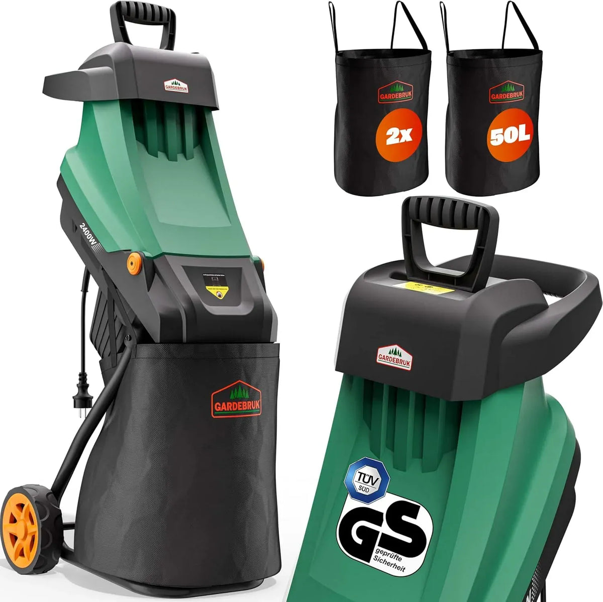 couteau, 50 L, 2.400 W, 40 mm, bois, jardin, GARDEBRUK