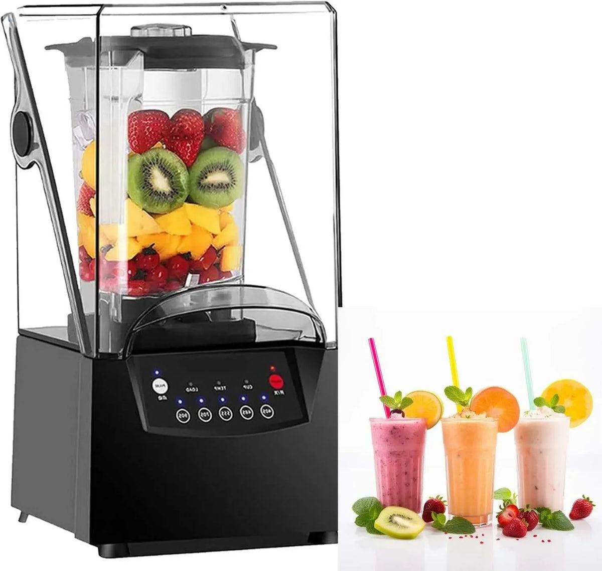 Blender, 2 L, 2200 W, professionnel, silencieux, acier inoxydable, 6 lames inox, 2L bol grande capacité