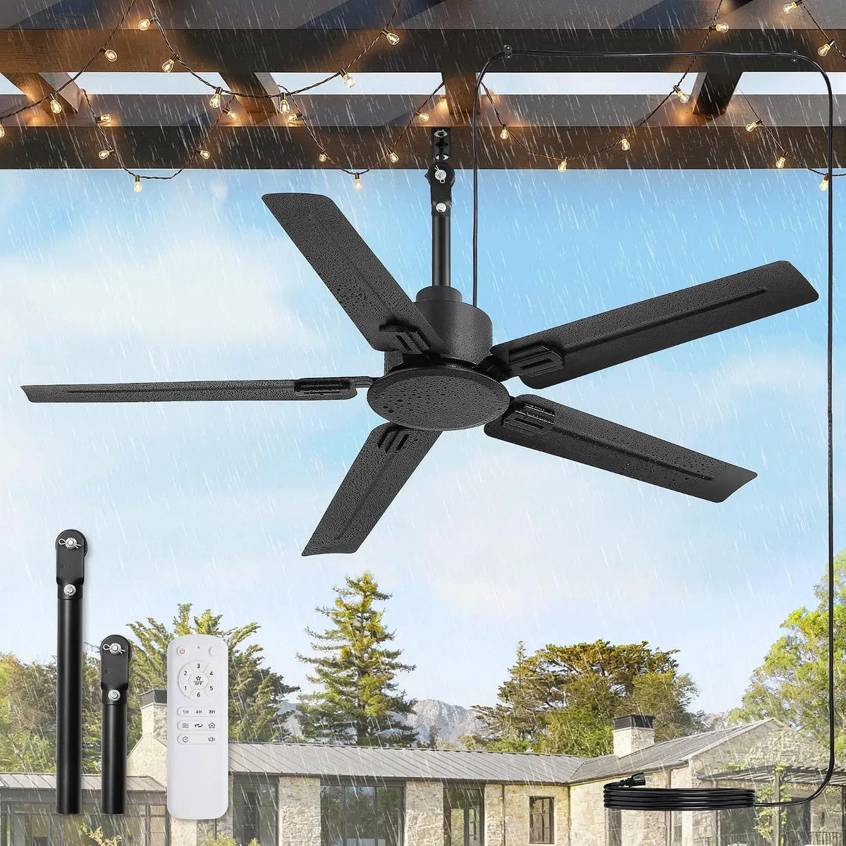 Ventilateur, 122 cm, extérieur, IP65, noir, Moteur CC à 6 vitesses