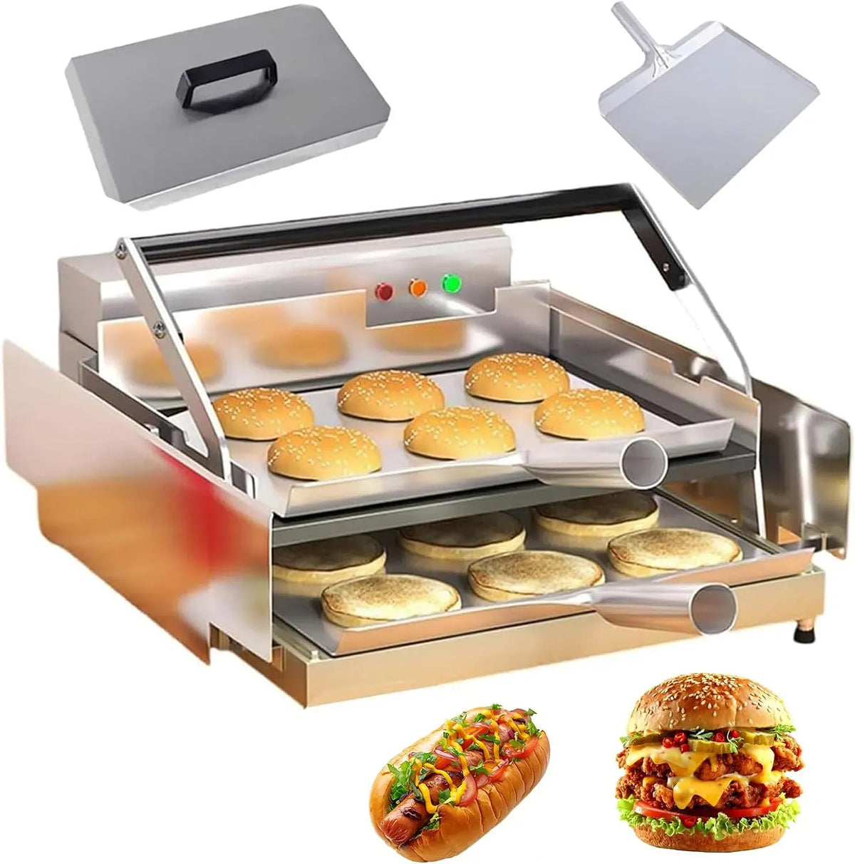 Grille-pain, 800 W, 50 à 300 °C, minuteur, 2 zones de température, acier inoxydable, argenté