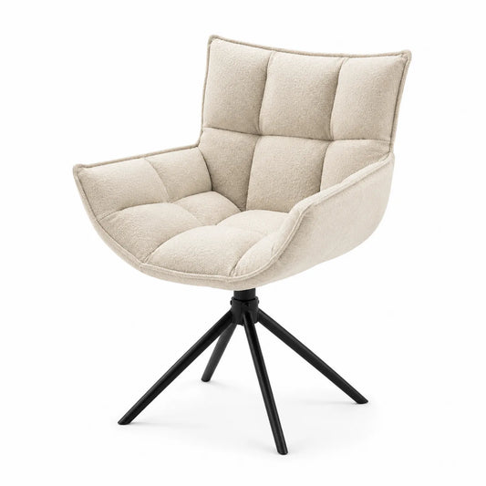 Chaise en tissu beige avec piétement métallique rotatif