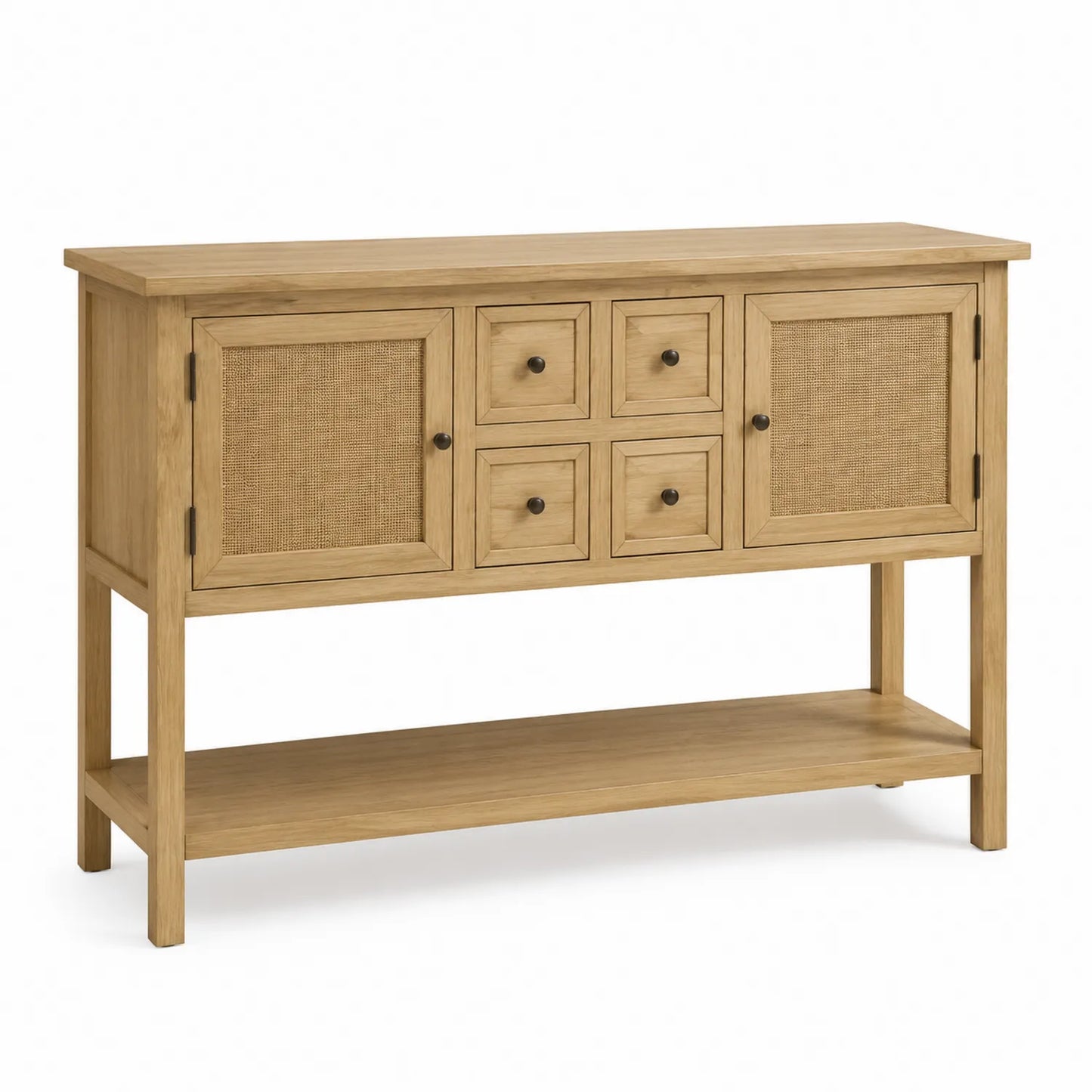 Buffet en bois de chêne clair et rotin