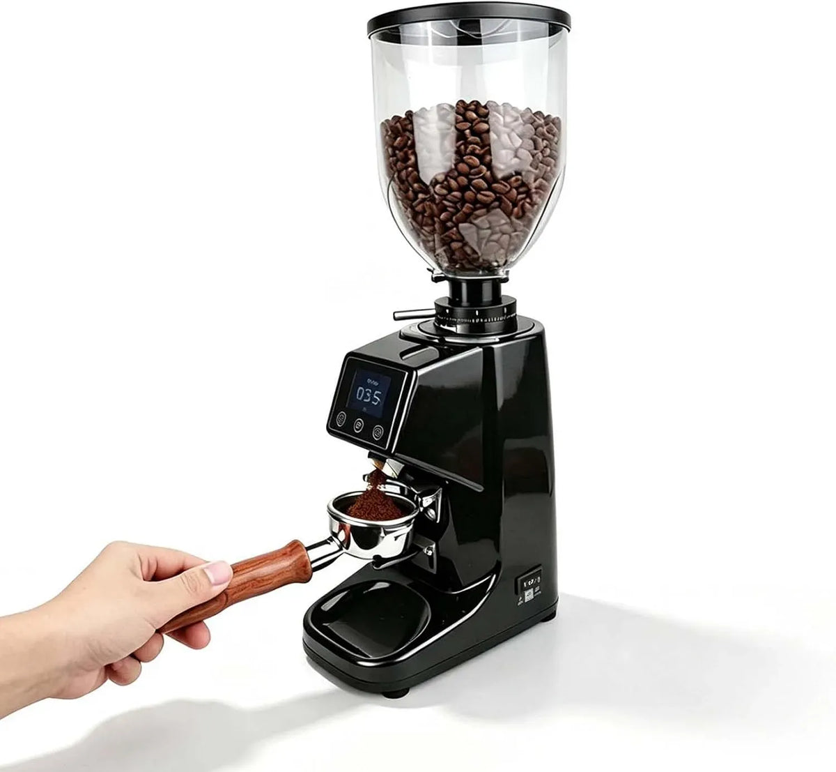 Moulin, broyeur à grains de café, 64 MM, tactile, minuteur, professionnel, acier inoxydable, noir, pour une réduction de l'amertume