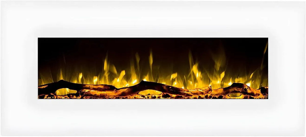 L110 P14 Cheminée électrique Murale Lalita, Vente-unique, L110 x P14 x H49 cm, Blanc