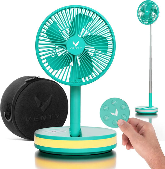 Ventilateur, VENTY, portable, éclairage LED, USB, 4 vitesses, Banque d'alimentation avec port USB-C